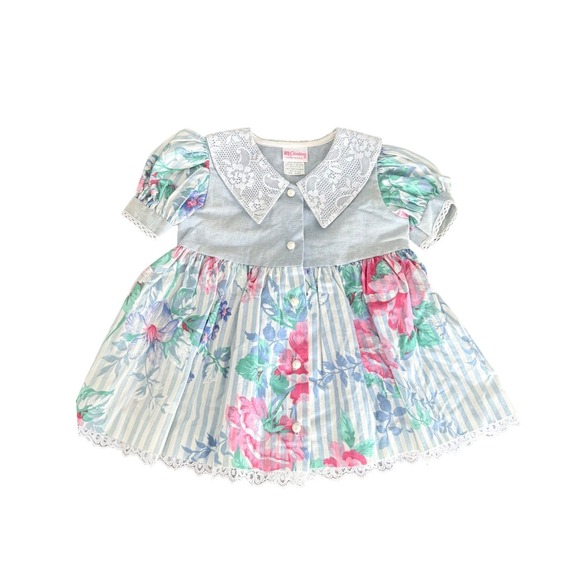 Carter's Other - Vintage Carters Baby Girl Floral Chambray Lace Dress 18 Months Made in USA 18 Mo